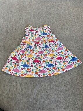 JoJo Maman Bebe White Dress with Multicolor Dino Print